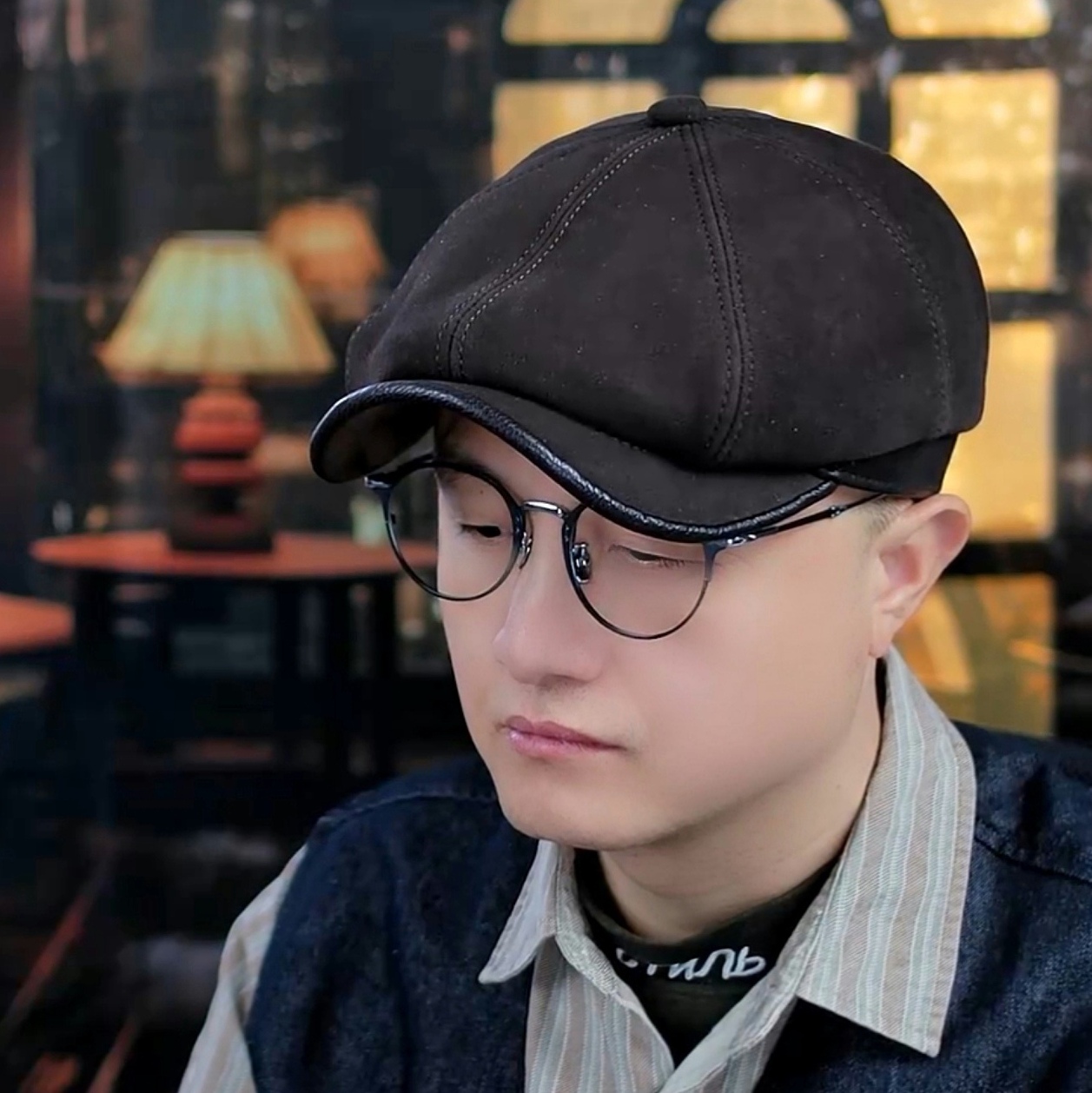 男士中老年鸭舌帽真皮秋冬季贝雷帽羊皮保暖前进帽休闲八角帽1038