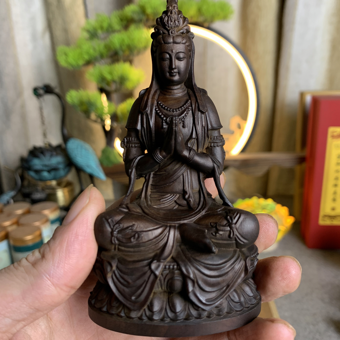 高货哦 太行崖柏雷击木11x6.2公分坐莲观世音菩萨家居供奉木雕