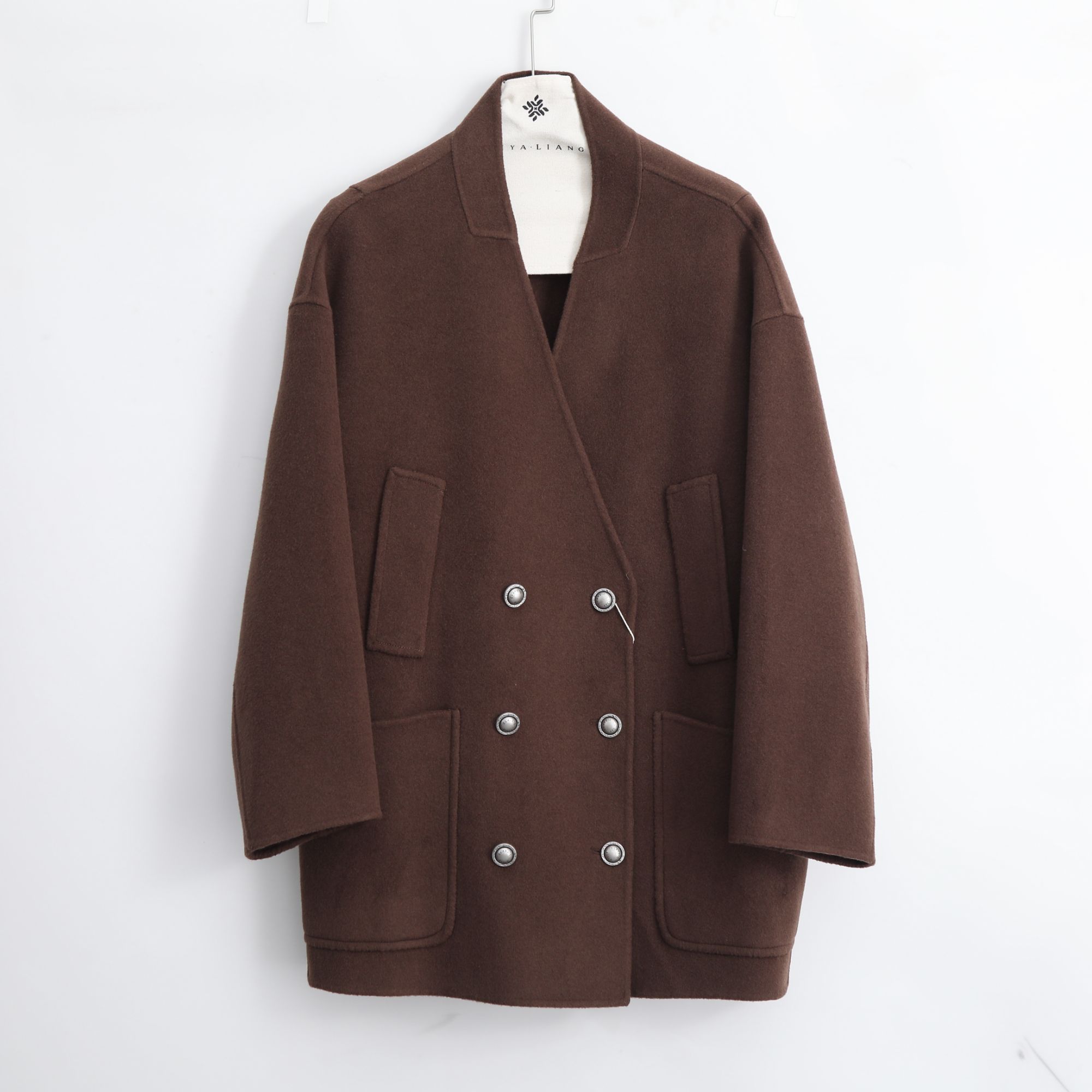 女毛呢外套羊绒复古西装外套时尚双面呢百搭排扣24269