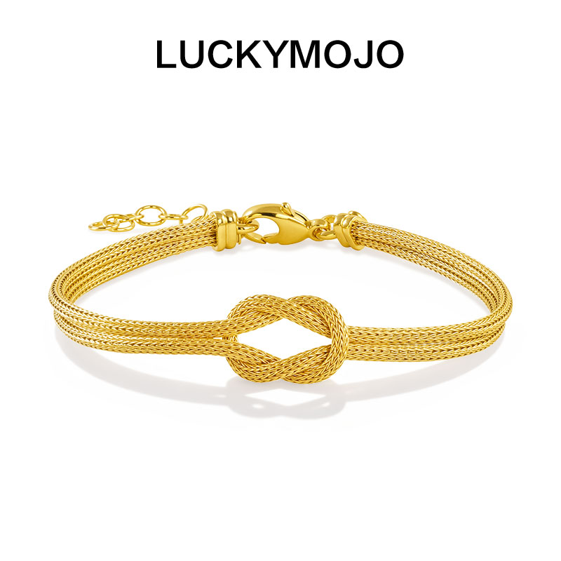 LUCKYMOJO 925银手链 时尚轻奢金色编织平结手链小众设计款男女