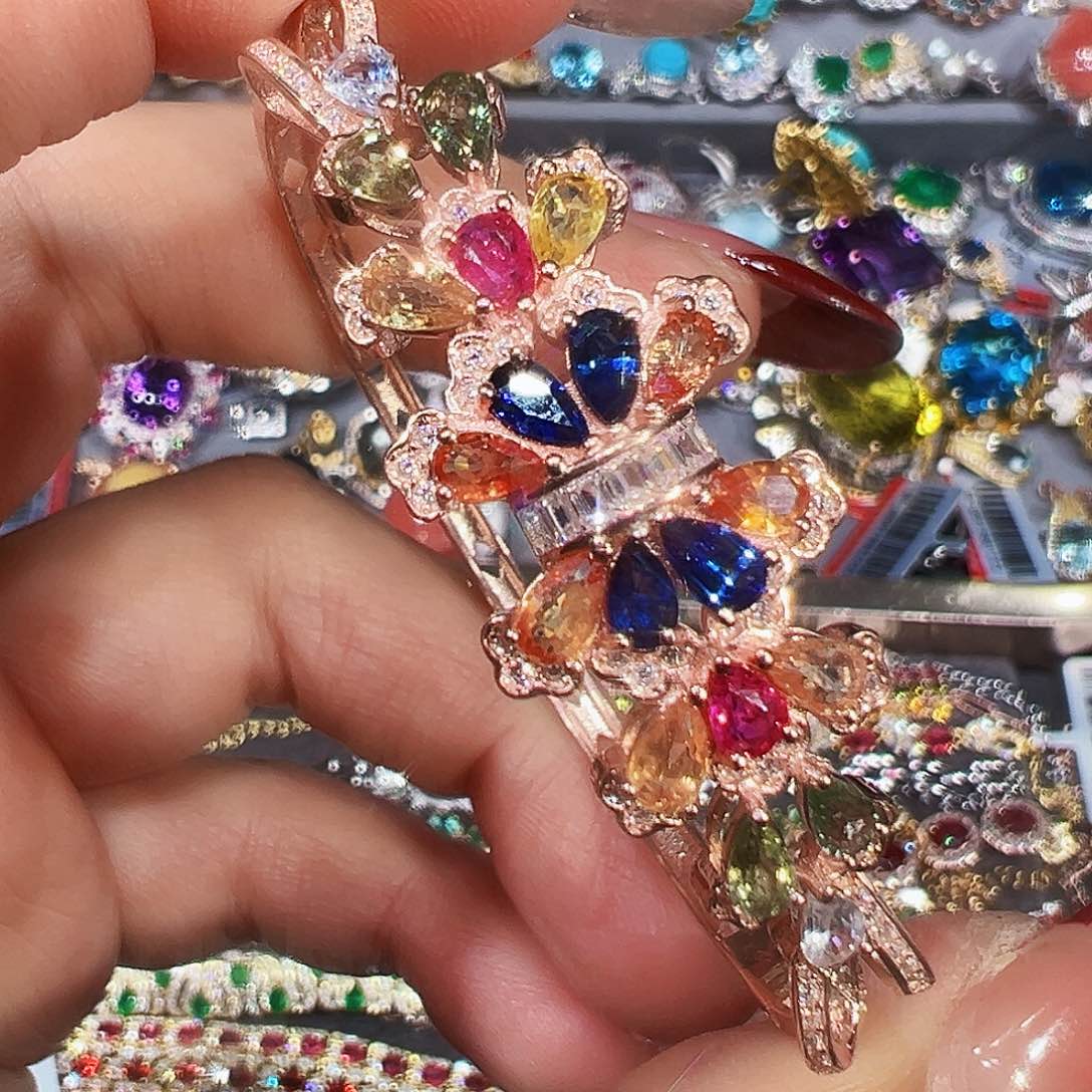 手镯蓝宝石银S925镶嵌