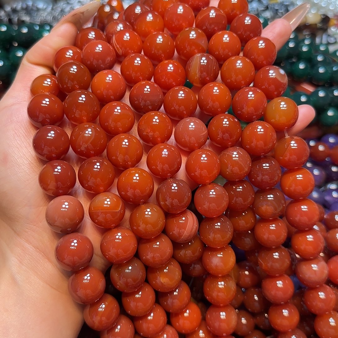 玛瑙/玉髓未镶嵌珠宝半成品红玛瑙16mm一条