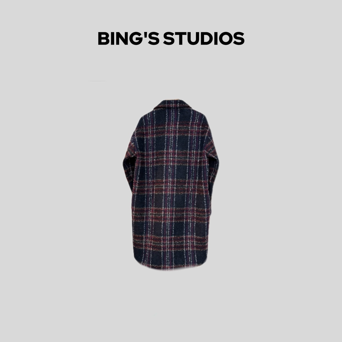 Bing Studios｜时尚重工小香风马海毛羊驼毛格纹中长款外套 6153