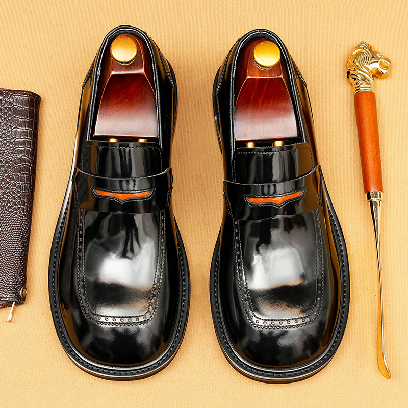 乐福鞋男真皮正品2025新款休闲皮鞋年轻人一脚蹬漆皮亮面大头男鞋