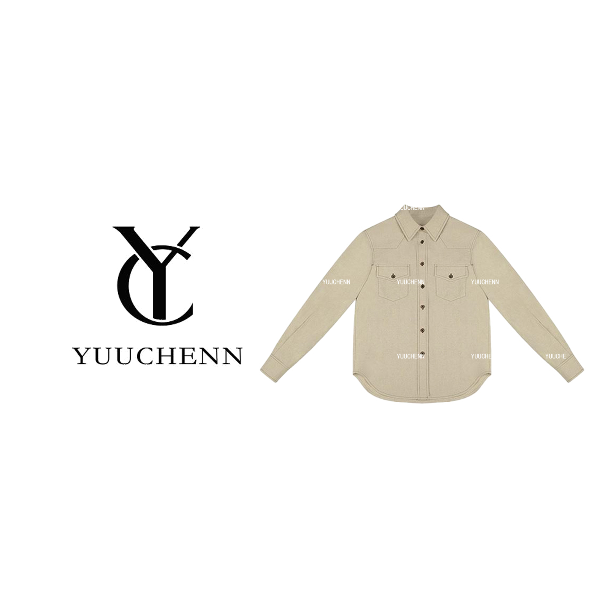 YUUCHENN 亚麻秋季衬衫领长袖口袋翻领衬衫水洗24C10227