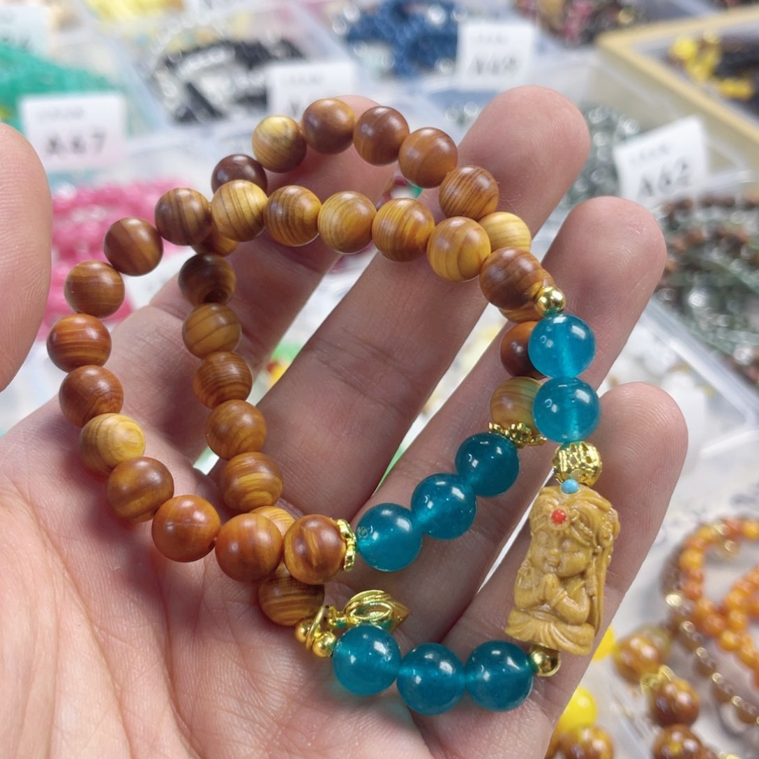 檀香紫檀（小叶紫檀）手串银S925镀金镶嵌