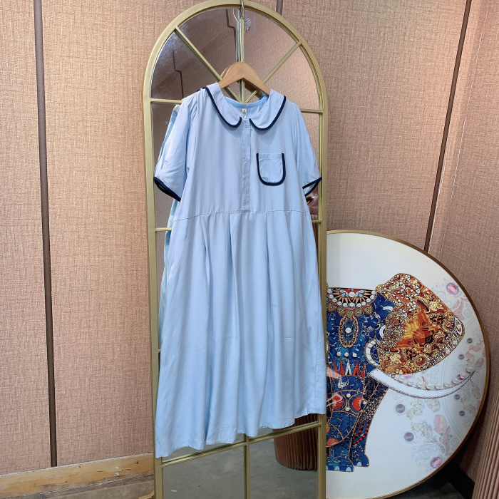 RR057孕妇蓝色连衣裙L100-130XL140XXL150