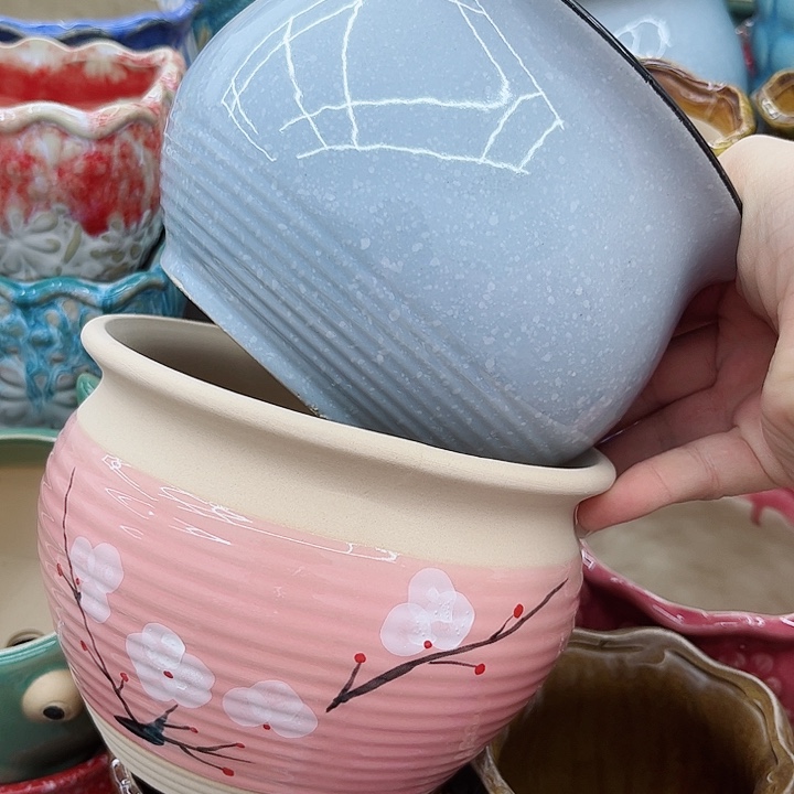 多肉绿植陶瓷花盆9.9包邮，有孔