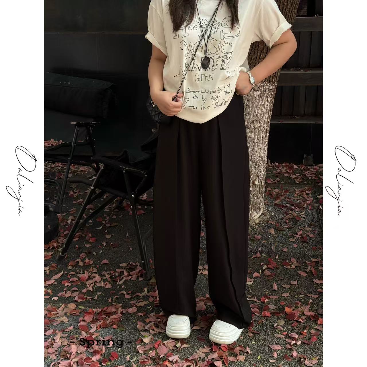 晶咕佳佳【洒脱女主-小个子】立体缝线设计感阔腿长裤西装时尚休闲