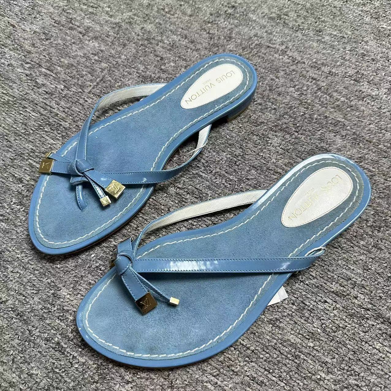 95新 LouisVuitton/路易威登 米亚/蓝色蝴蝶结人字拖 35.5码 285 