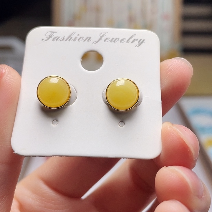 蜜蜡银S925镶嵌裸石蜜蜡耳钉