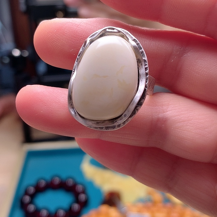 银S925镶嵌琥珀手链波兰设计款琥珀蜜蜡戒指