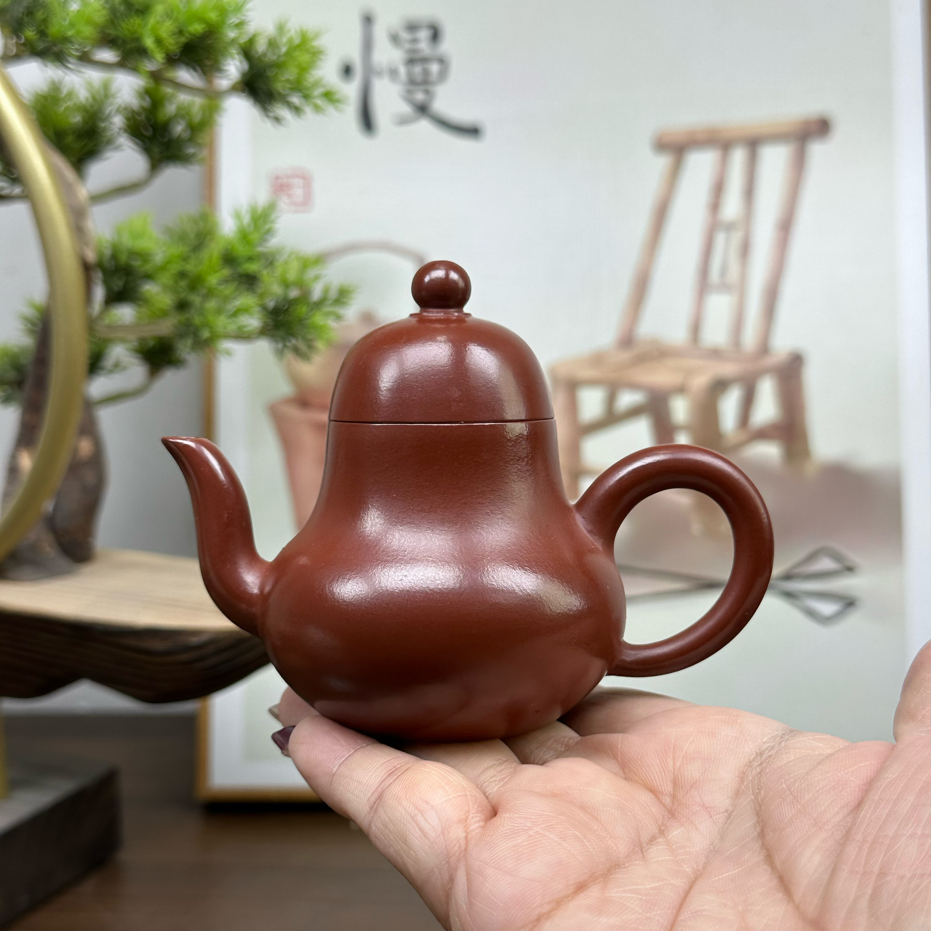 潮州朱泥壶【大红袍思亭壶】手工紫砂单个茶壶手拉壶工夫小单个茶壶