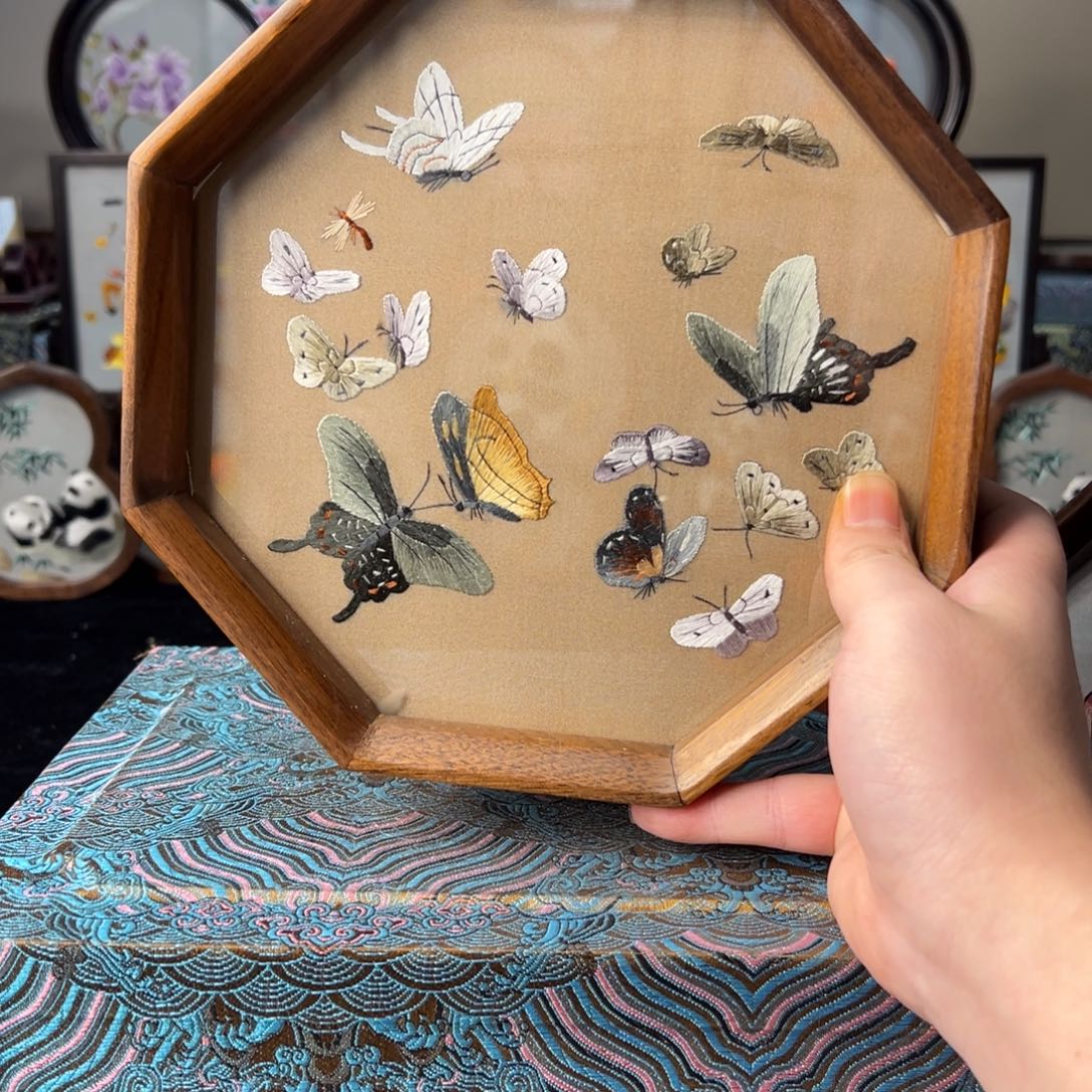 刺绣纯手工刺绣双面绣实木摆件