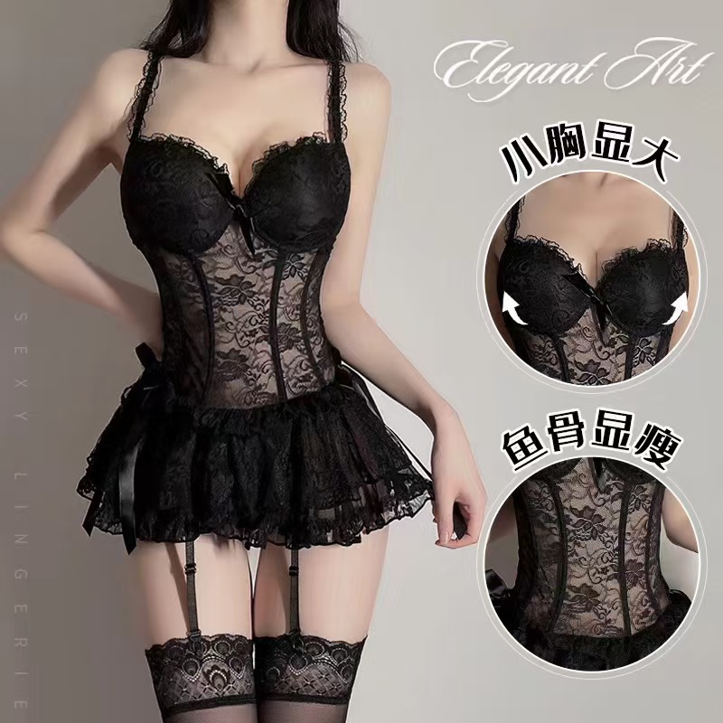 塑身显瘦聚拢性感蕾丝女士睡衣纯欲风镂空吊带睡裙鱼骨塑型睡衣