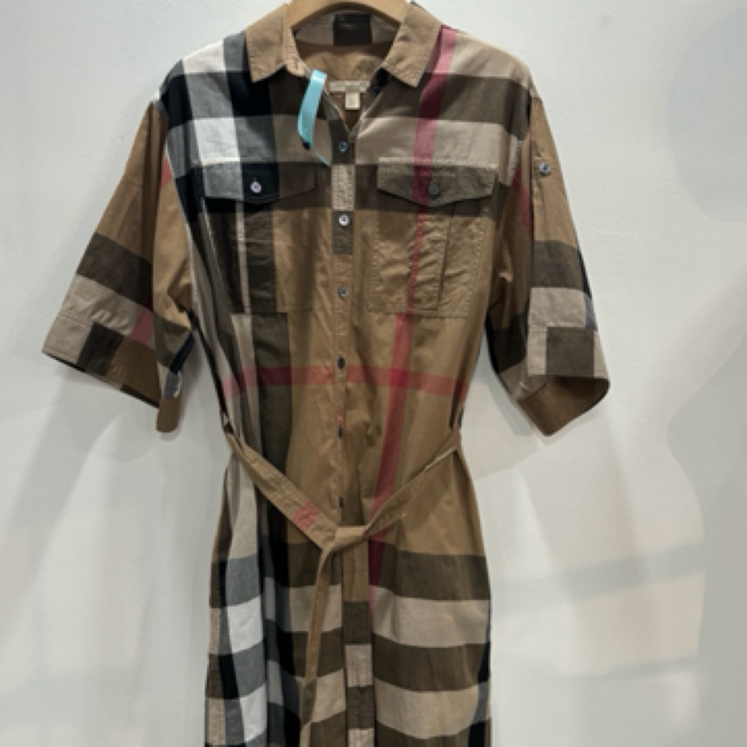 99新 BURBERRY/博柏利 格子衬衫短袖连衣裙/UK6码/A02313