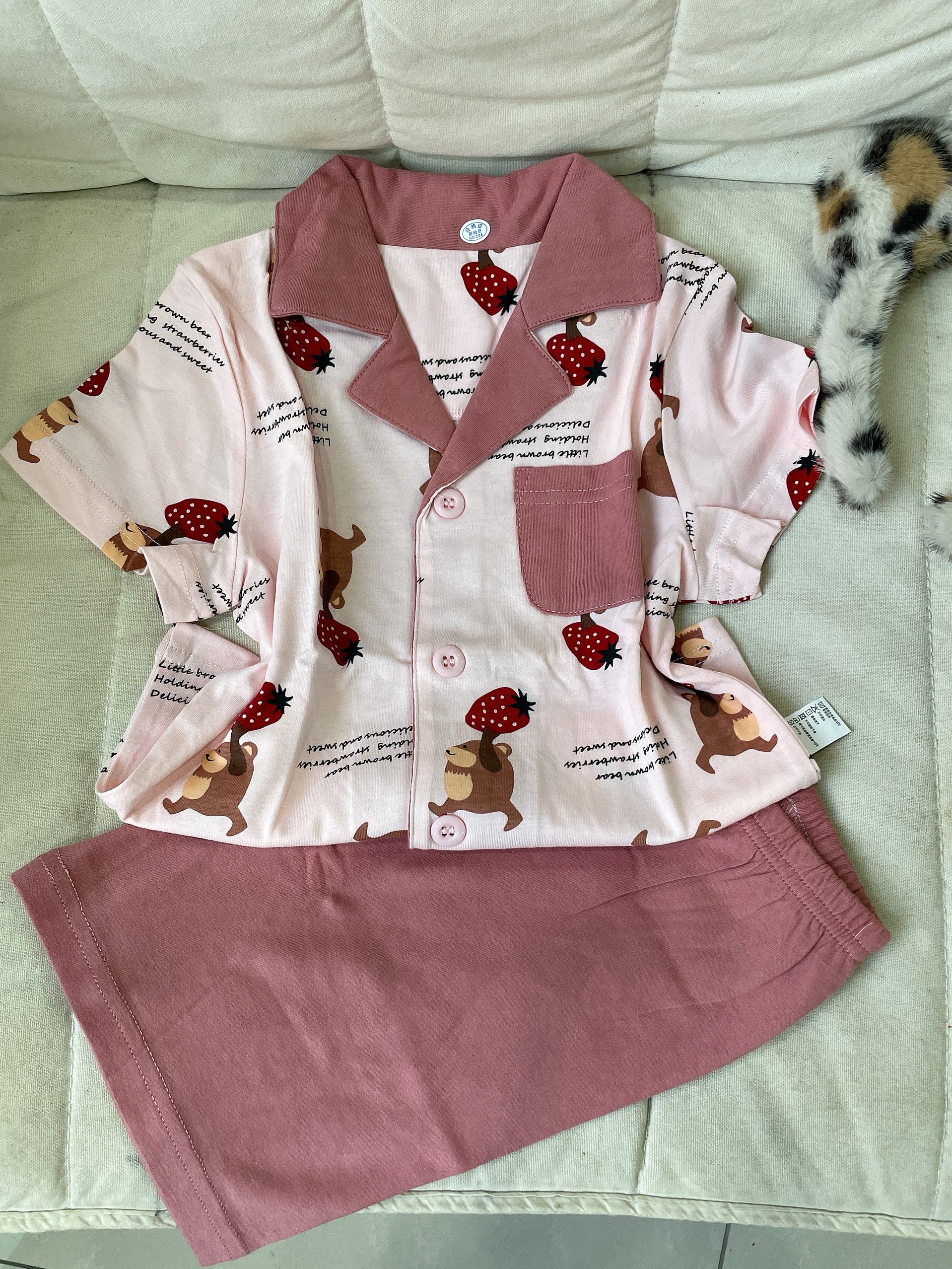 【纯棉短袖开衫家居套】小熊草莓 品牌剪标童装 偶有微瑕 