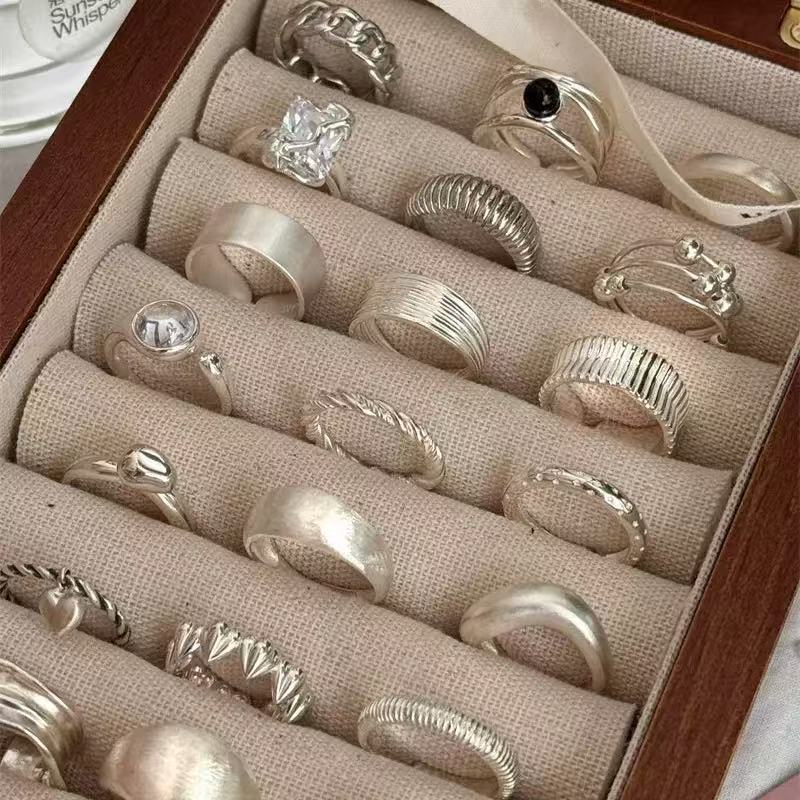 合金锆石戒指 直播扣百搭号银色情侣戒指可调节戒指 轻奢小众INS