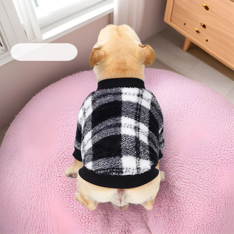 狗衣服多巴胺宠物衣服加厚保暖狗狗绒衣经典格子泰迪法斗狗衣服