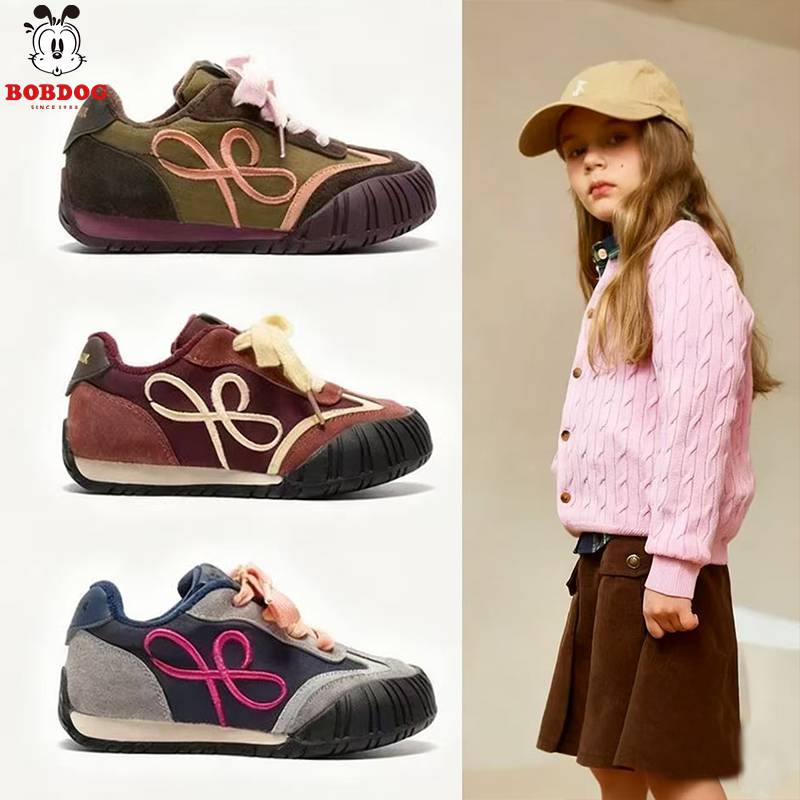 巴布豆2025秋冬新款加绒儿童软底皮面爆款阿甘鞋女孩鞋时尚百搭鞋