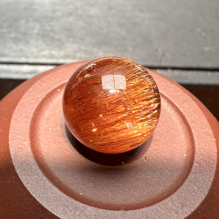 天然水晶铜发晶红铜发顺发猫眼单株 15.3mm 天然水晶DIY手串单株