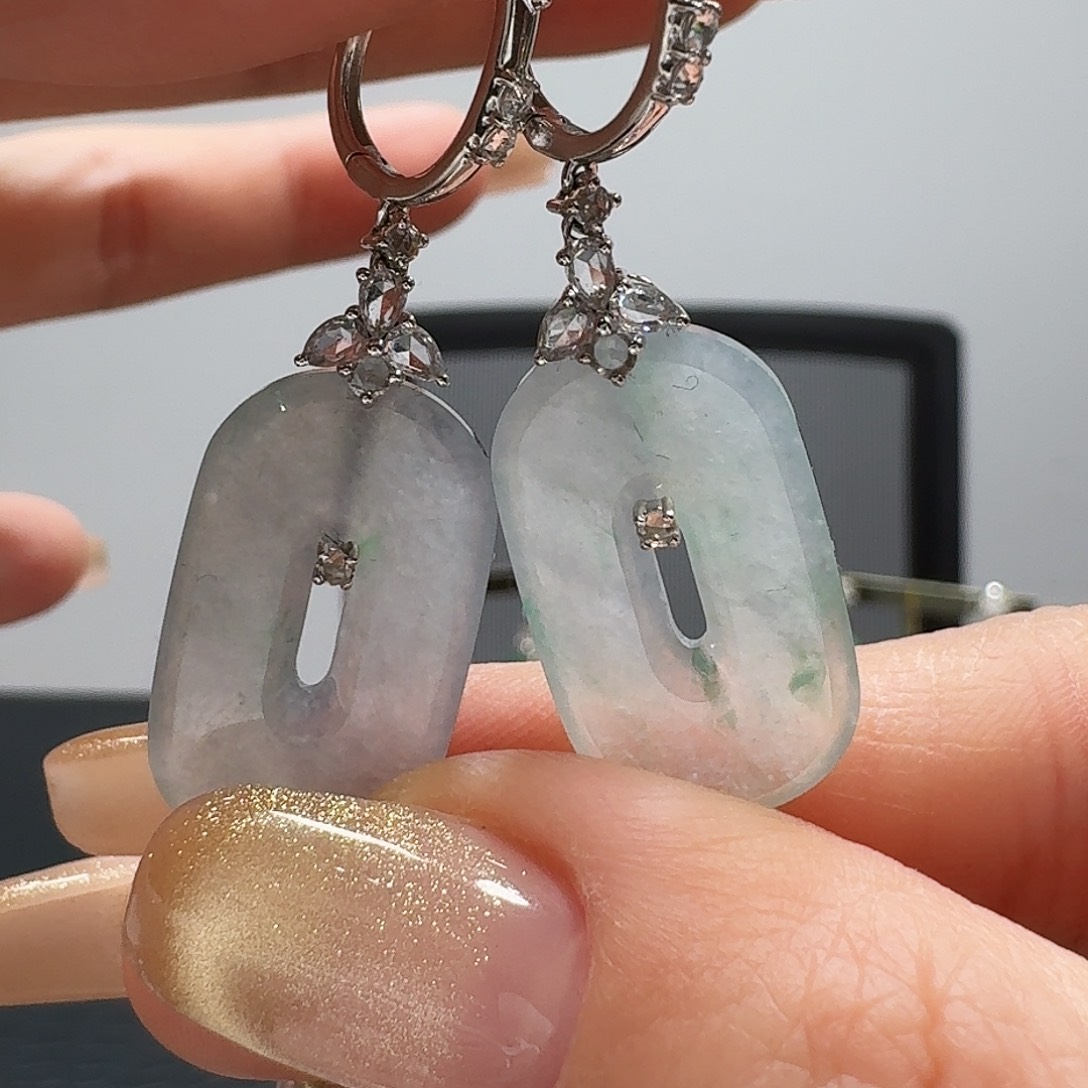 翡翠耳饰18K金镶嵌陌***玉耳饰