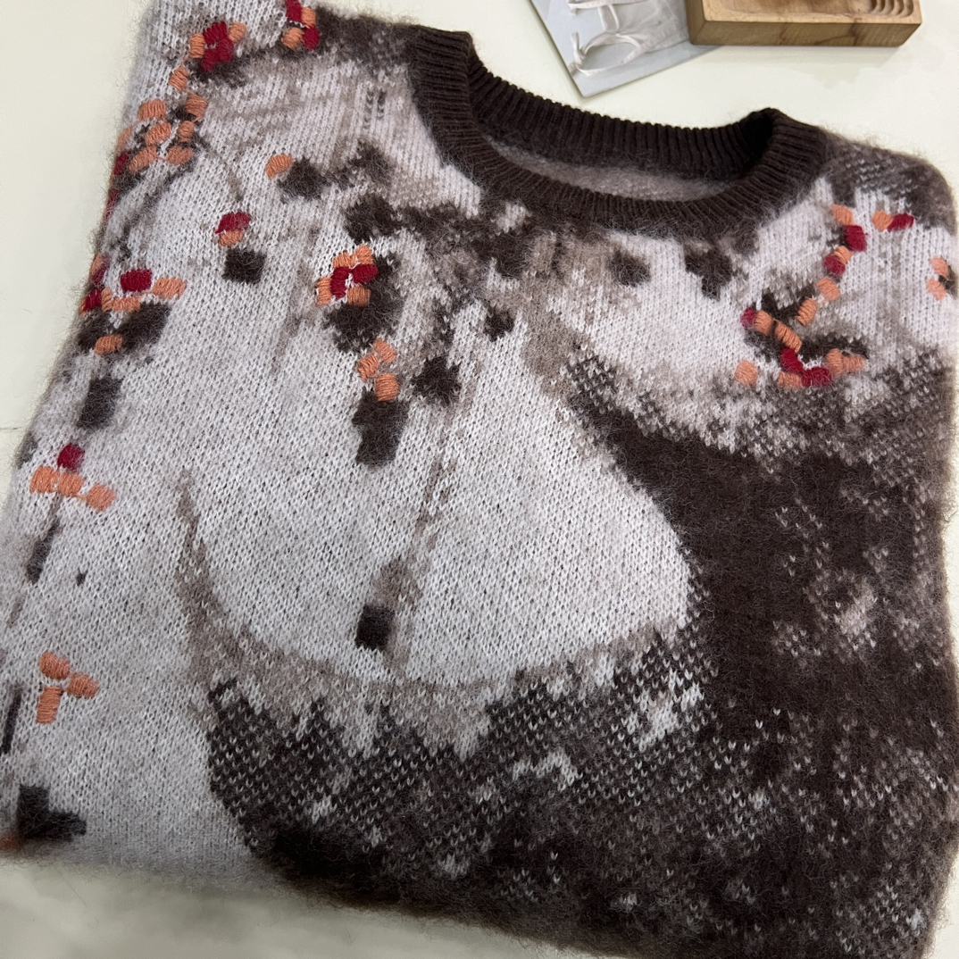 绒品 韩系柿柿如意拉绒圆领轻奢套头针织衫