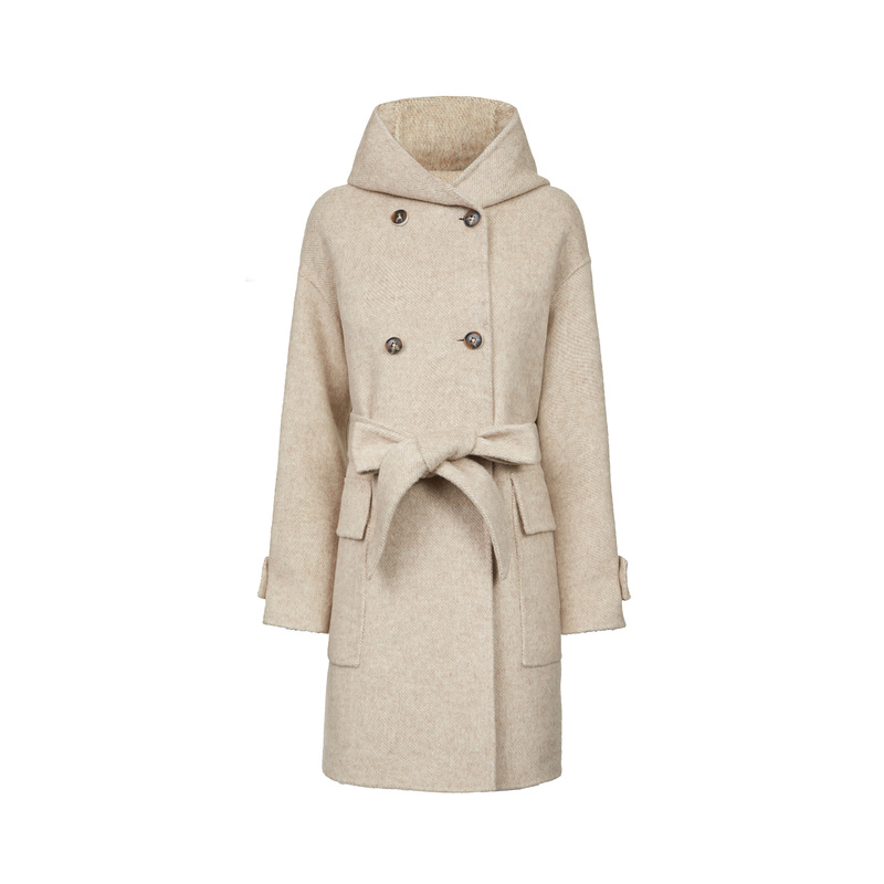 圣迪奥女装秋冬季高端轻奢气质时尚连帽毛呢大衣外套S22482524