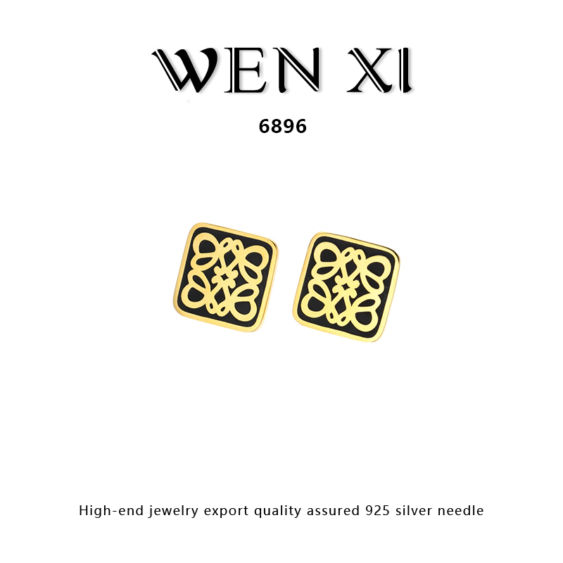 铜合金亚克力耳饰 6896黑色花纹耳钉女个性时尚气质轻奢耳饰