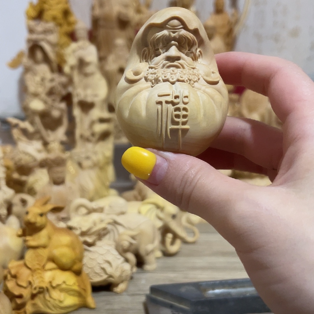 黄杨木达摩手把件黑