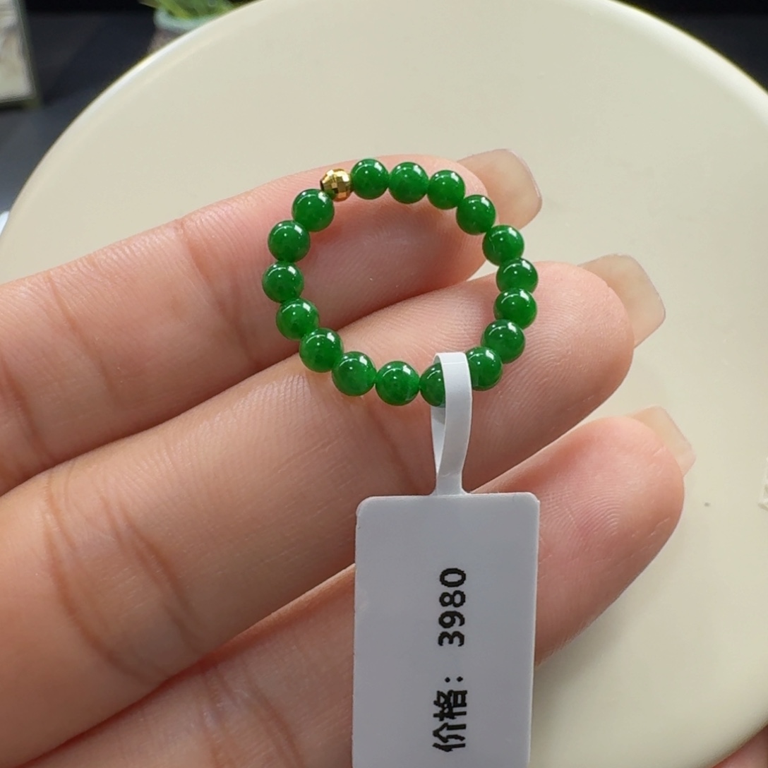 张***峰翡翠未镶嵌手链冰胶油润满辣绿戒圈卡3.7宠粉福利