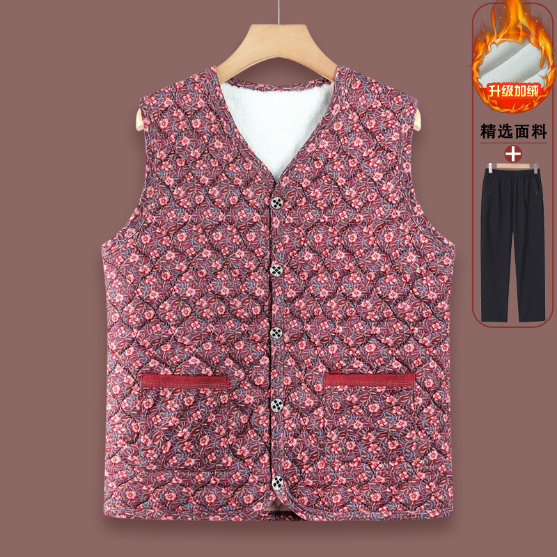 老年人马甲背心女秋冬加绒加厚保暖夹棉坎肩妈妈上衣老太太奶奶装