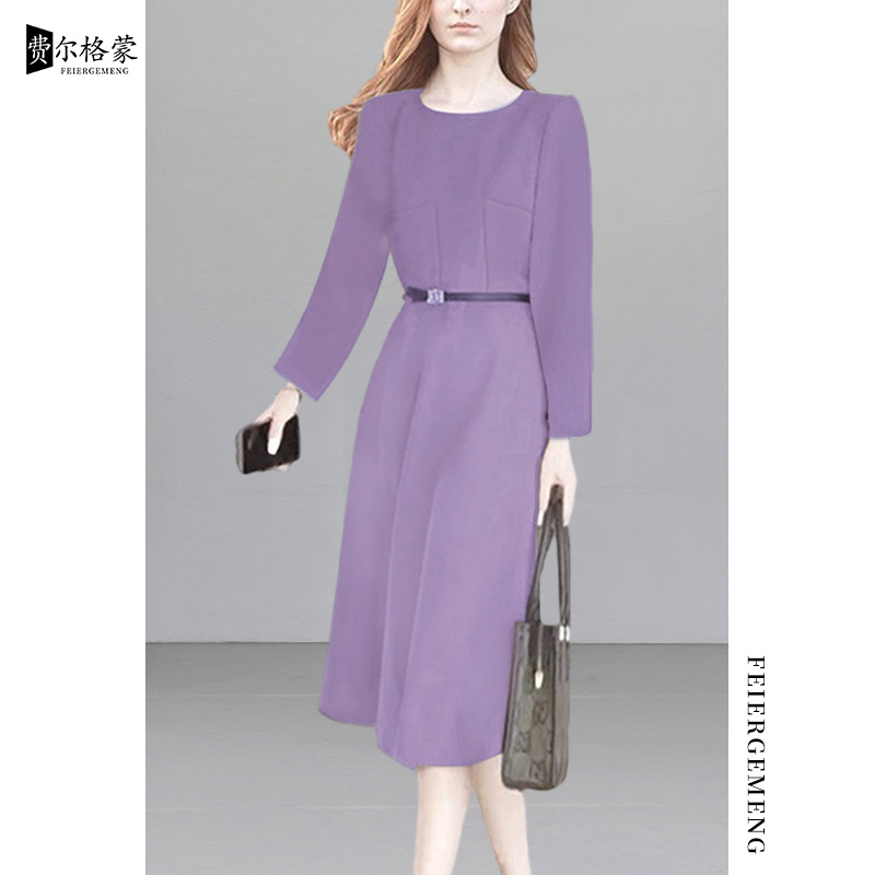 高档女士春秋连衣裙紫色2025新款上档次精致中长款年轻漂亮裙子潮