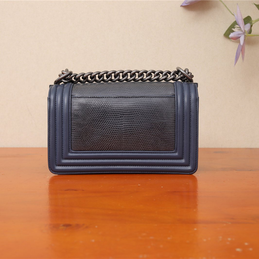 95新 Chanel/香奈儿 黑黑精选LEBOY 小号 银扣 蜥蜴拼皮 21开