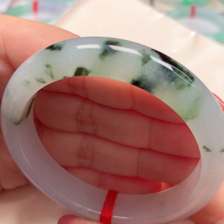 翡翠手镯未镶嵌55冰飘花完美