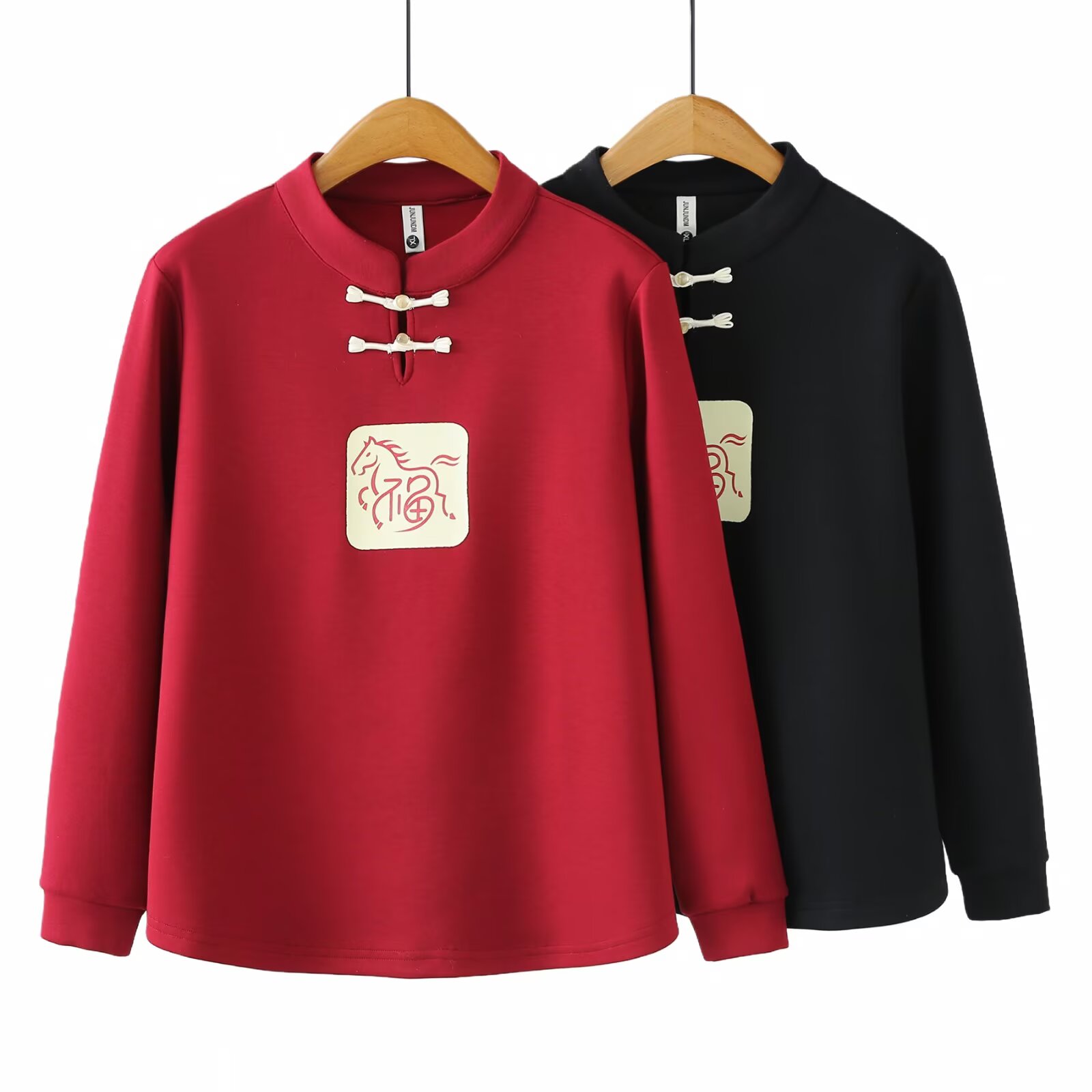 晓梦优大码女装半高领宽松型保暖中国风长袖厚款常规款打底半开领