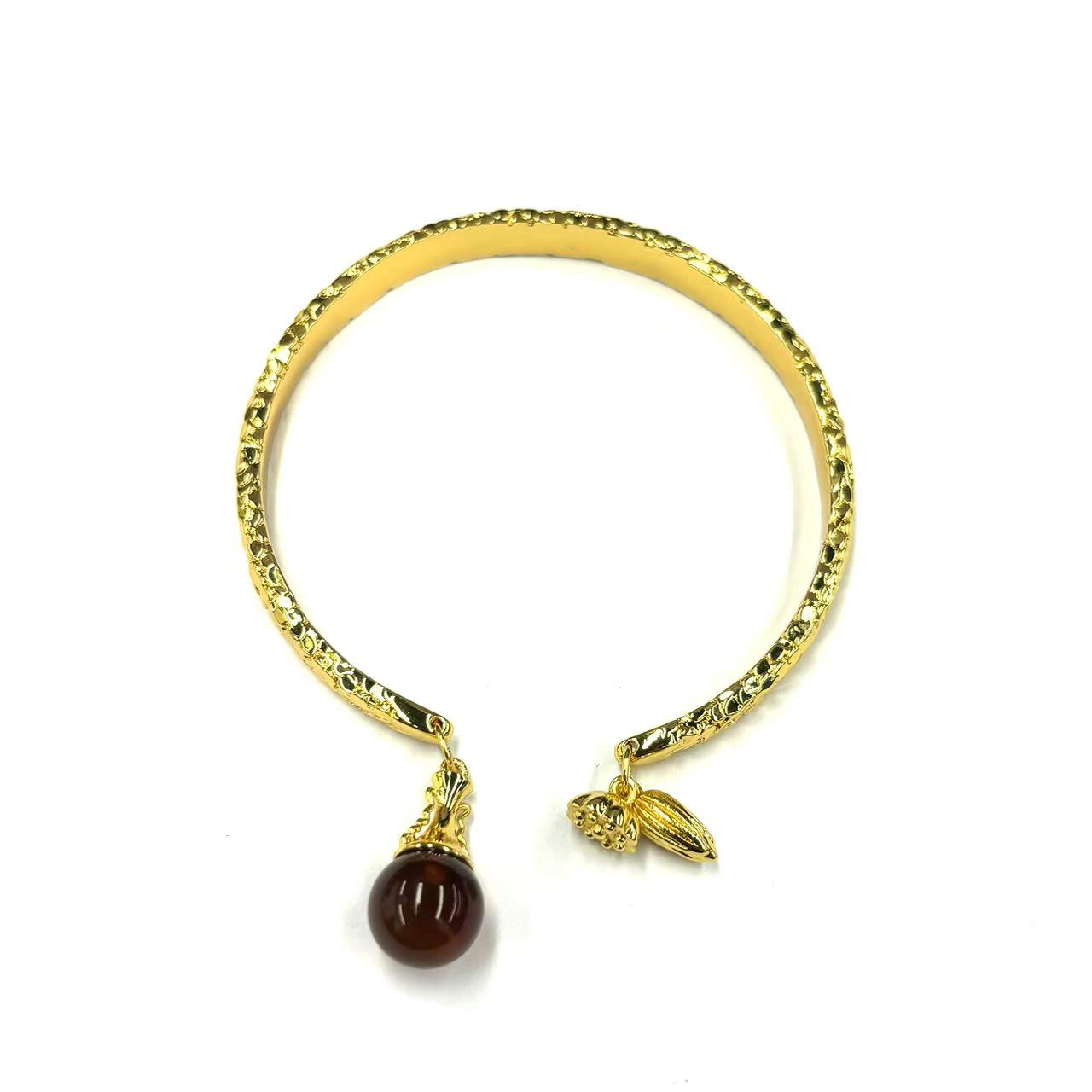 s1120-国风设计款s925银镶嵌琥珀圆珠两世欢手镯-赠礼盒