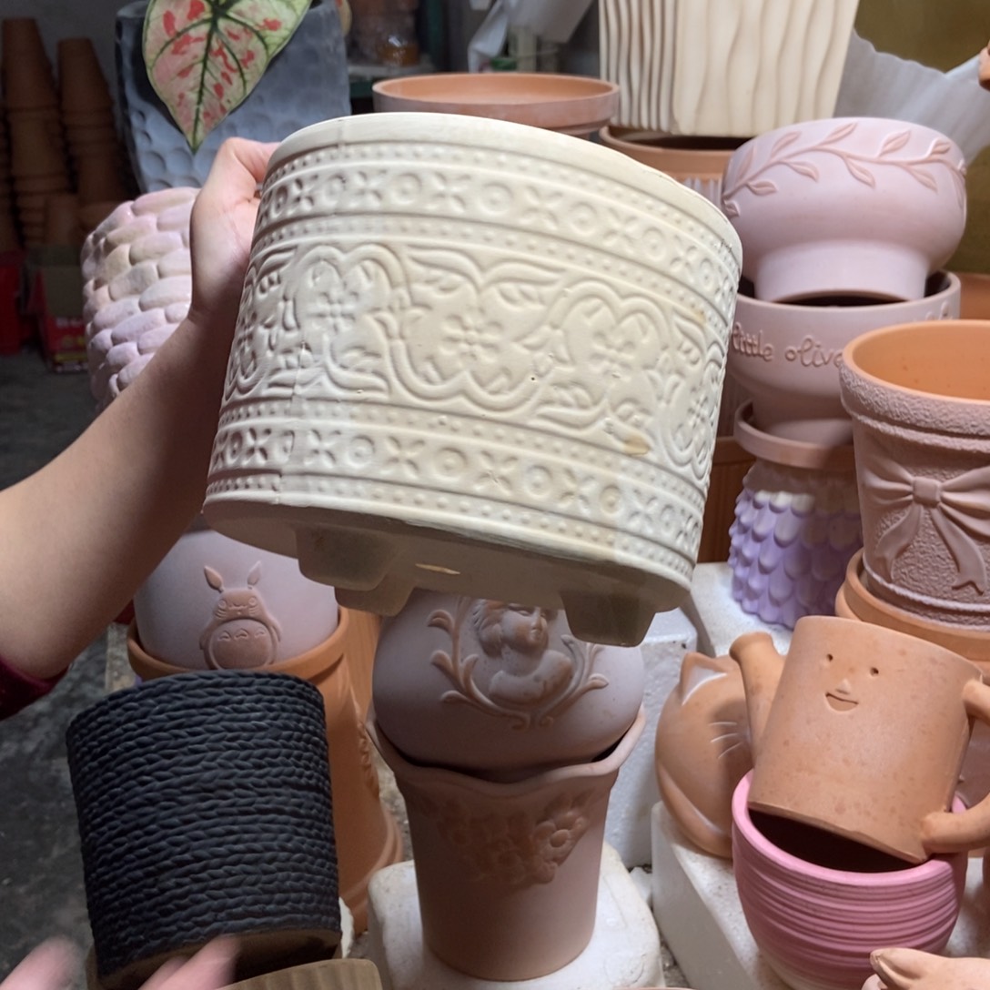 19×15白陶三脚波西米亚 粗陶1个