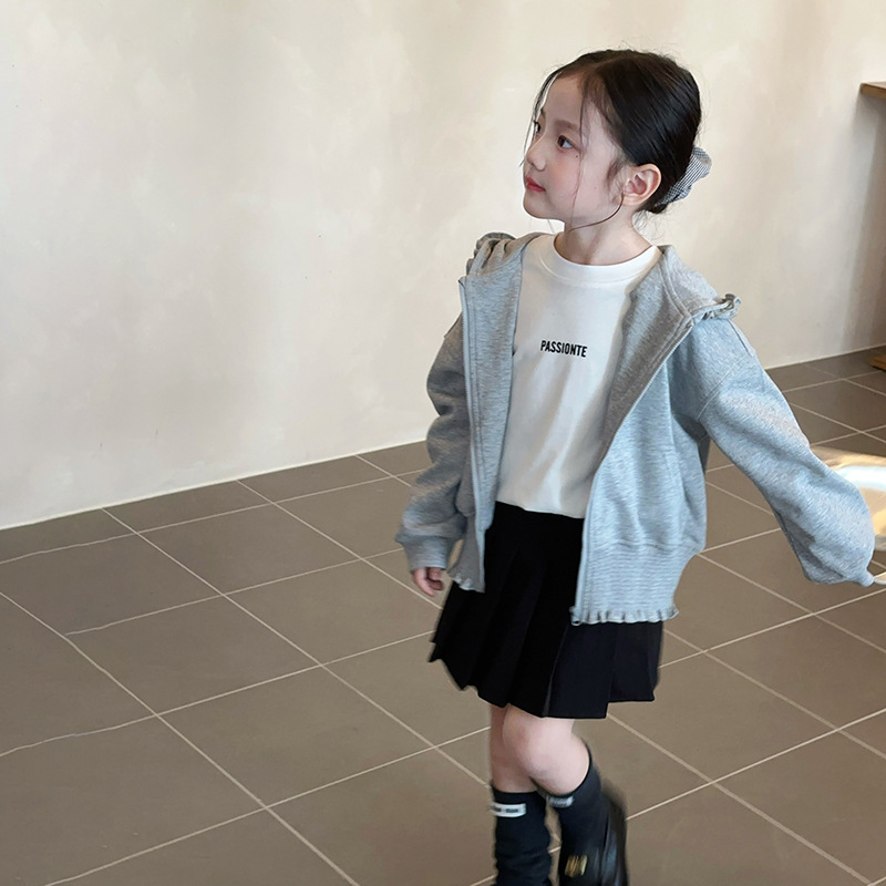 【新品】儿童秋季款外套女童韩版甜美花边时髦气质卫衣外套25F055