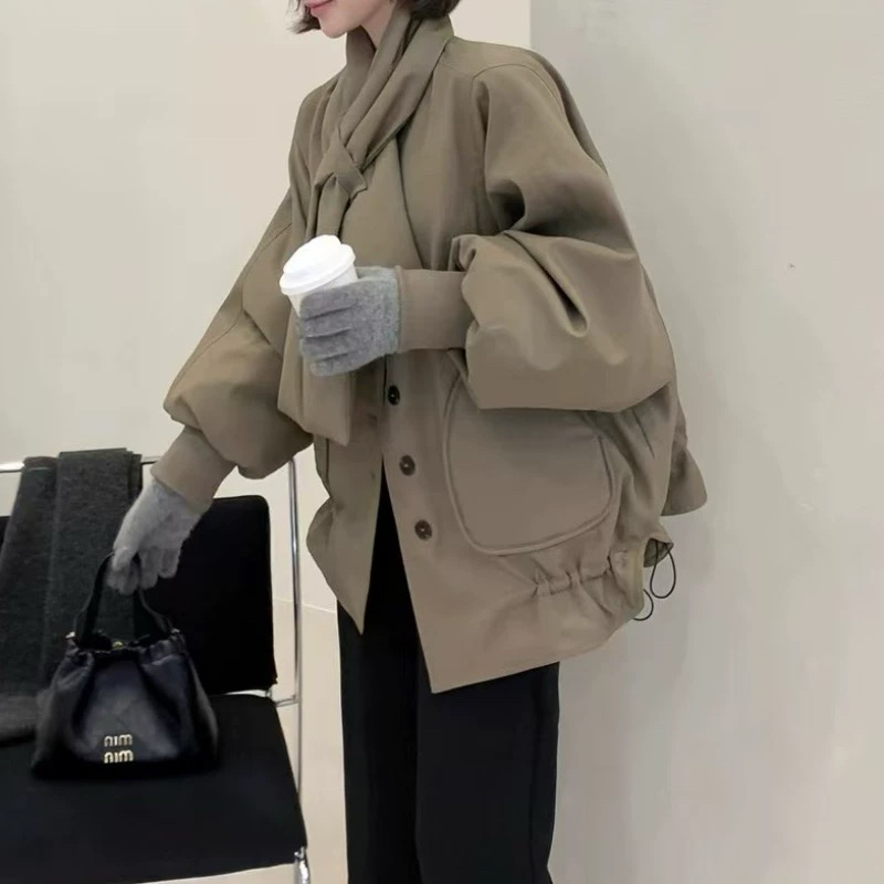 流行时尚女装韩系设计感短款白鸭绒羽绒服显瘦百搭外套