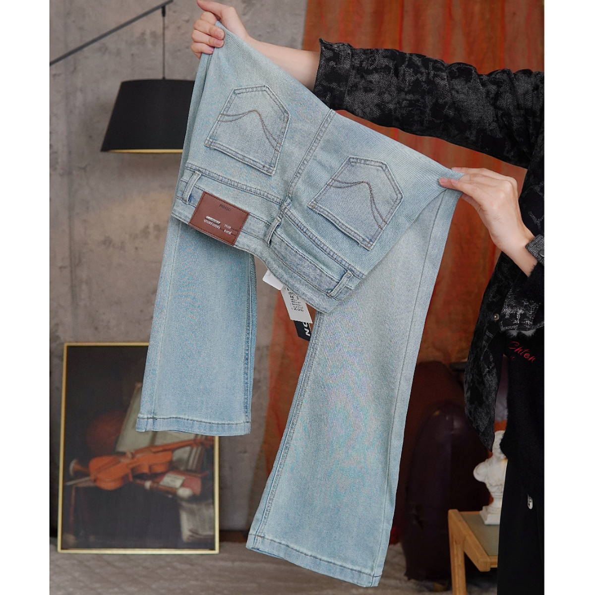 2025年托帕蓝新款微喇叭小个子牛仔裤女高腰修身显瘦弹力百搭裤子