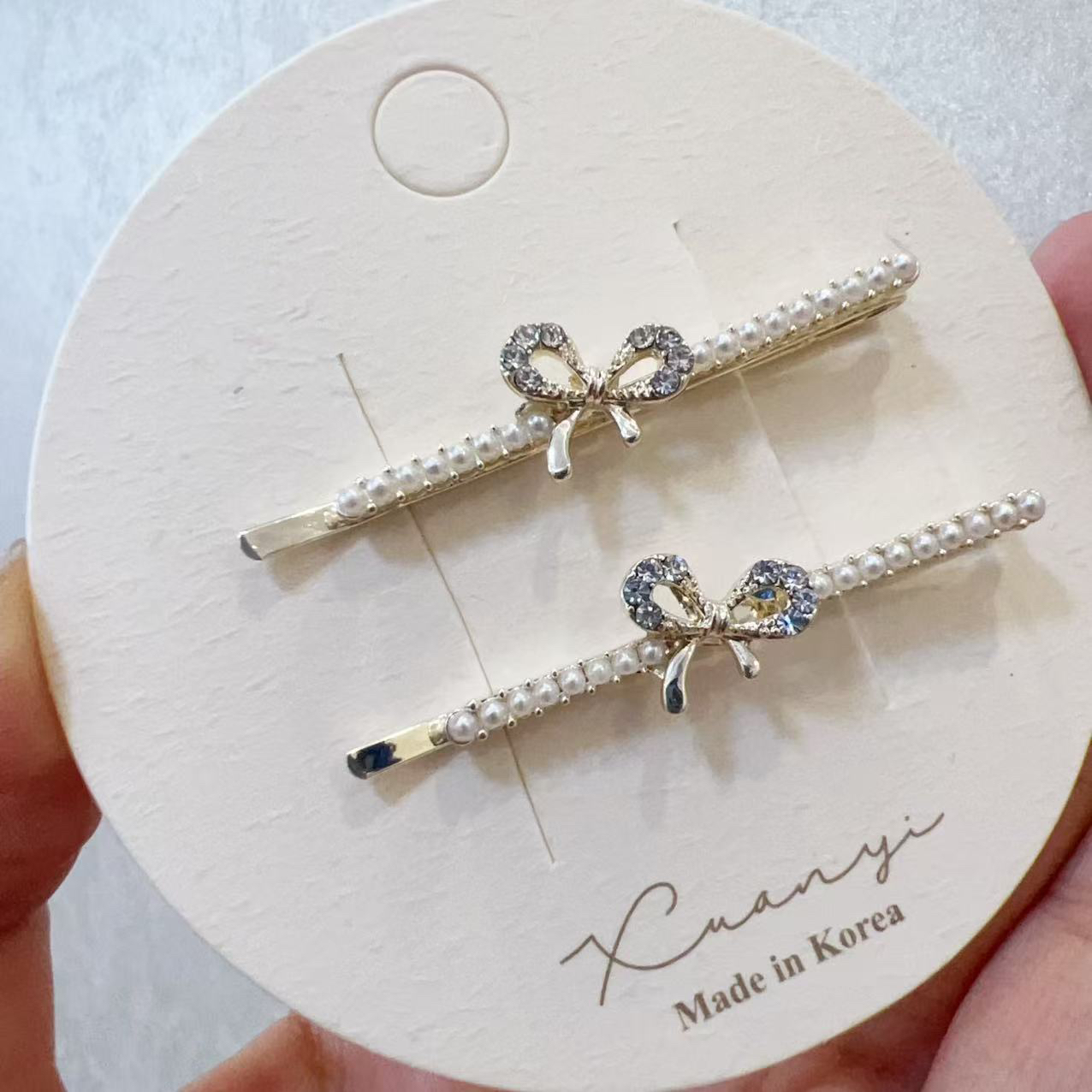 时尚珠珠蝴蝶结一字夹发夹J1570