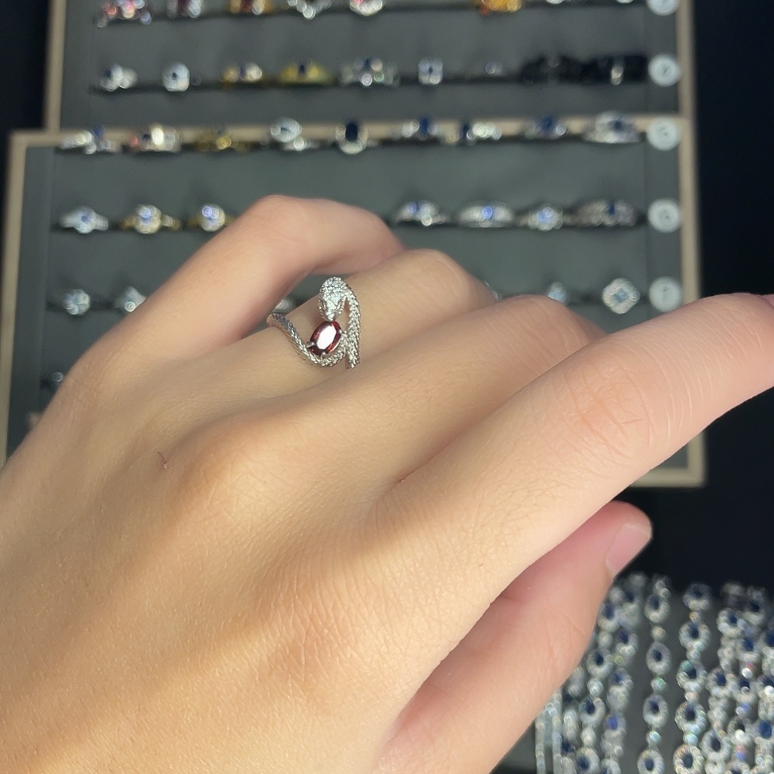 红宝石戒指银S925镶嵌M*