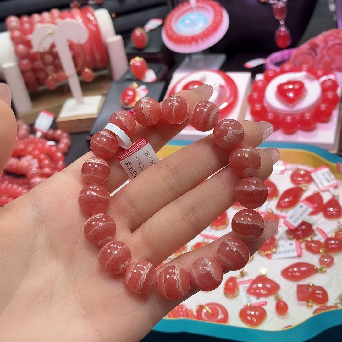 菱锰矿（红纹石）未镶嵌手串五花肉12mm