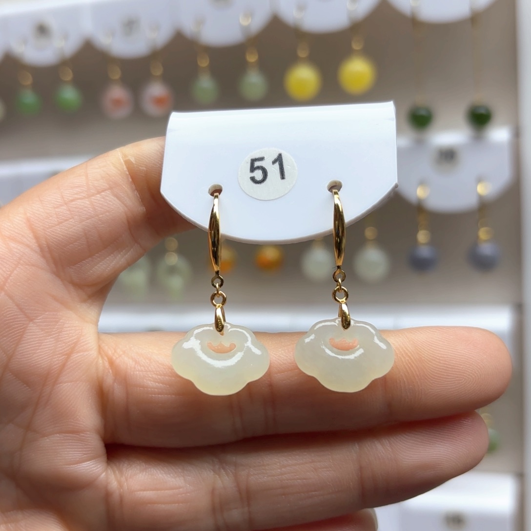 和田玉耳饰银S925镶嵌