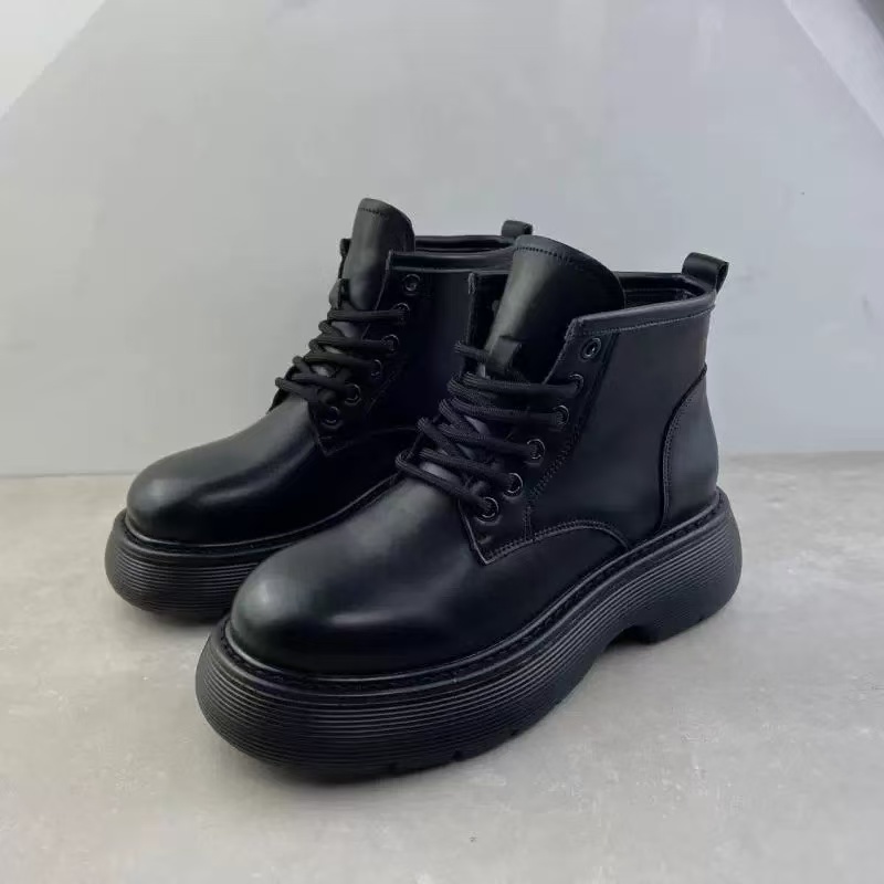 胡马内尔女靴马丁靴2024冬季新款黑色英伦风厚底加绒保暖舒适9075