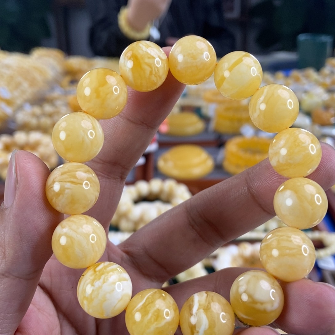 琥珀珠宝奇石未镶嵌14虎皮纹手串26.21