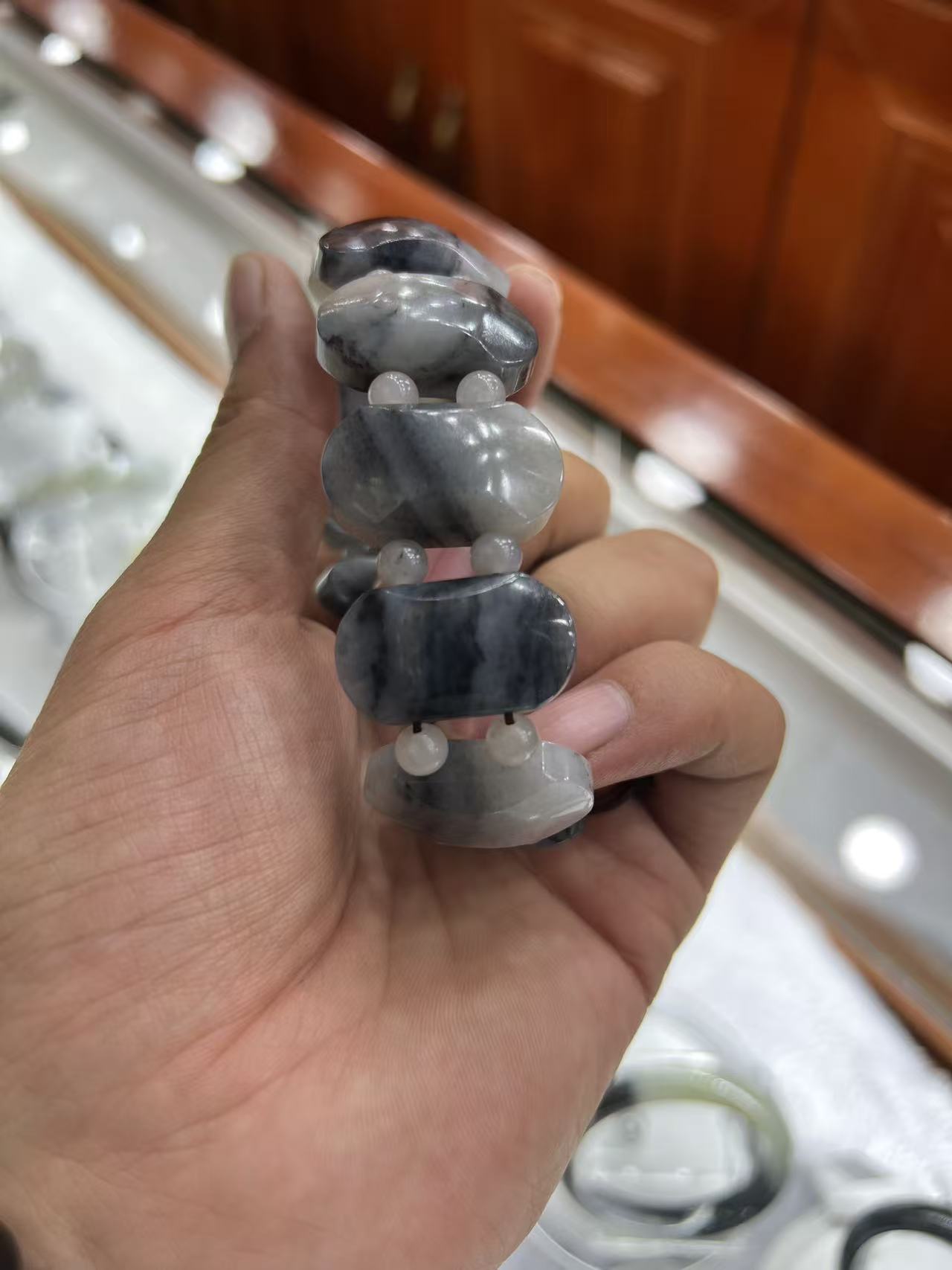 青花原石佛珠男女款黑白飘墨手串