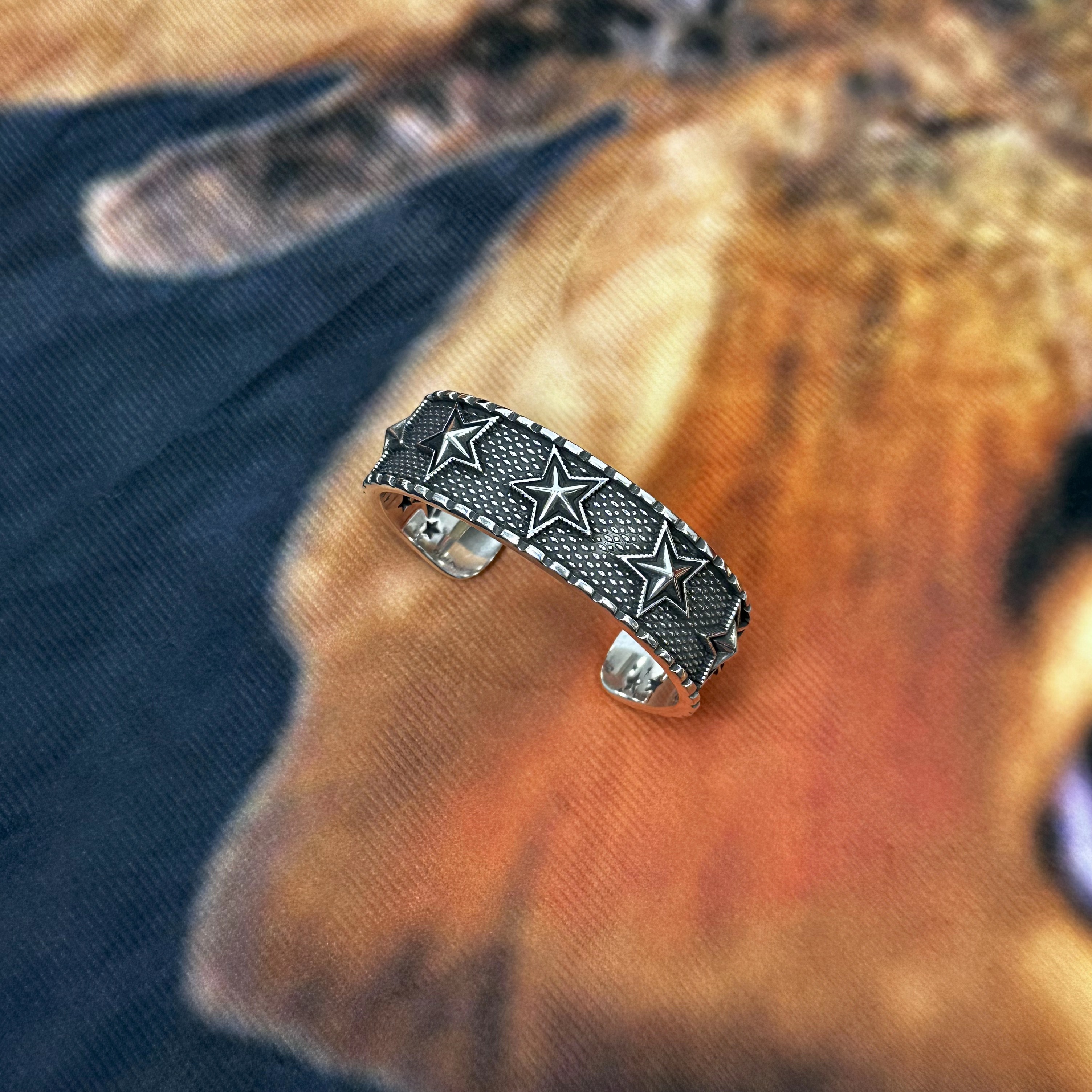 铜合金手镯 齿痕宽版星星手镯cody做旧手镯