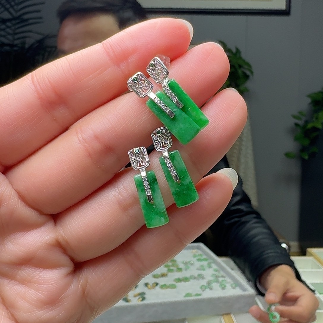 翡翠银S925镶嵌耳饰多样性发货其一